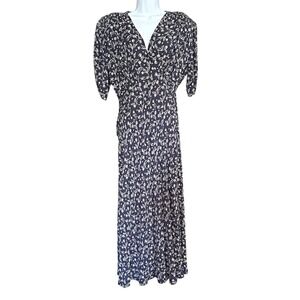 VTG Ann Taylor Laundry Navy Floral Midi Dress 90s Rayon SZ 10 USA Dark Academia